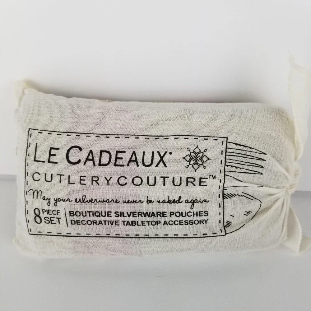 Le Cadeaux‎ Cutlery Couture Jute Silverware Pouches Red Bow 8pc Set Rustic Table